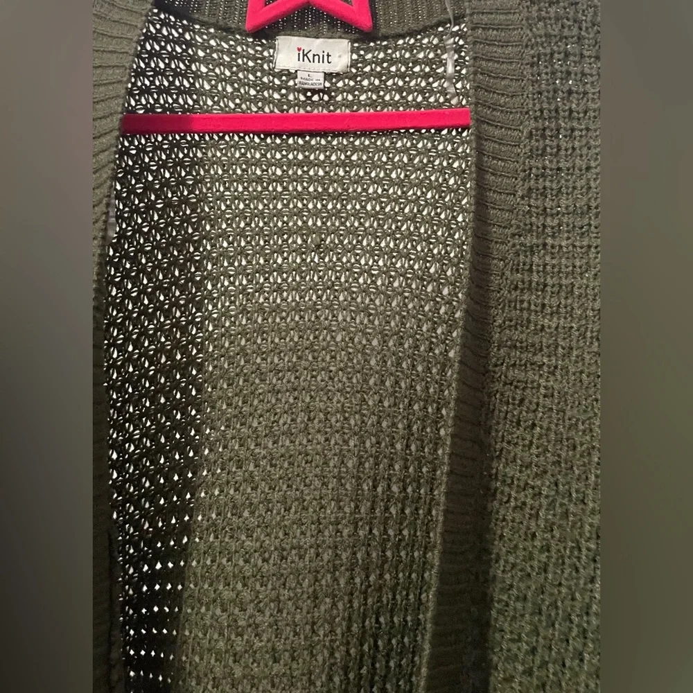 🔴Green Knitted Women’s Full Length Cardigan in Size L - Picture 6 of 6